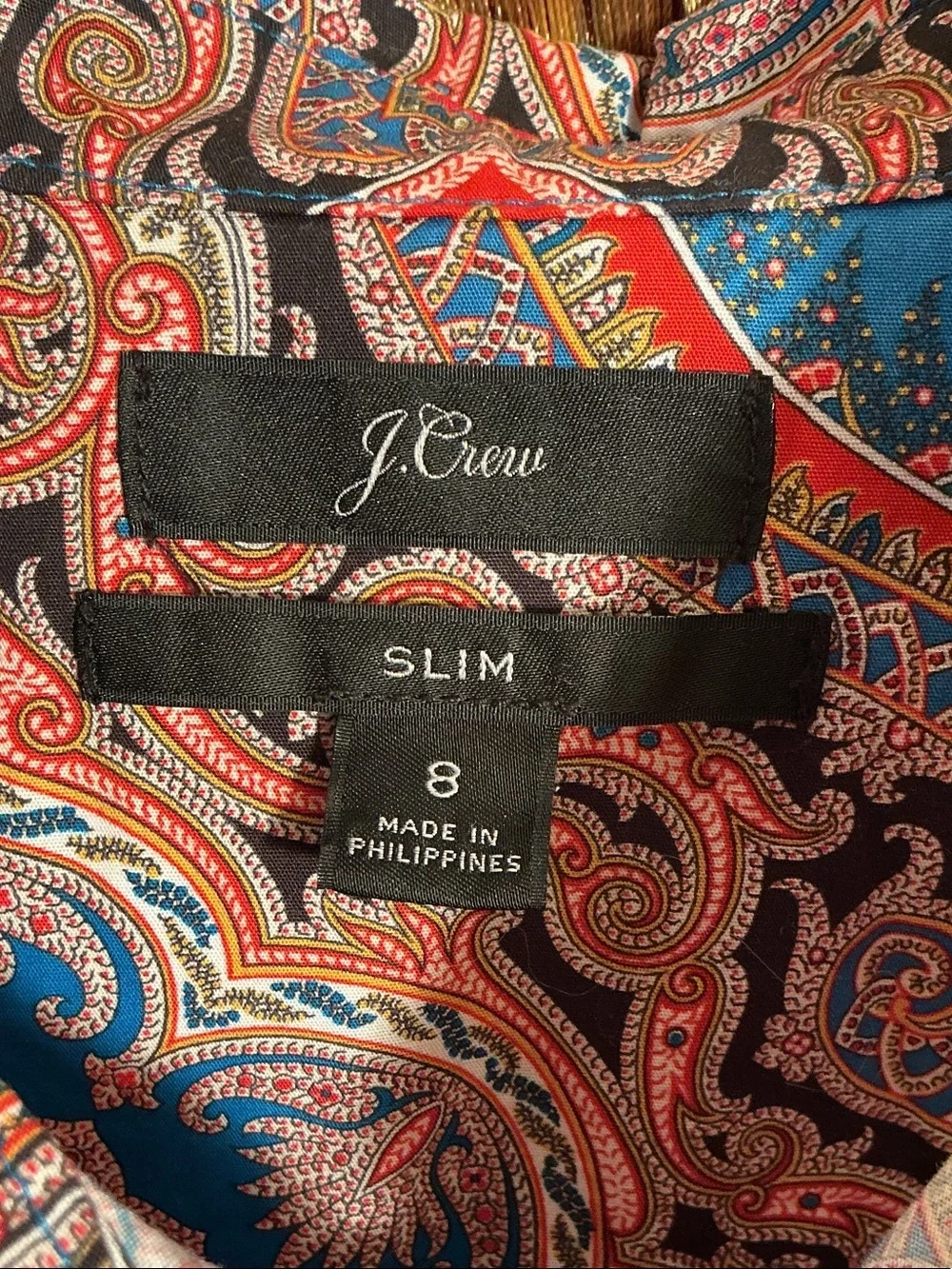 J.Crew Women’s Paisley Print Button-Up Colorful Shirt Aqua Green Red Sz 8 Cotto